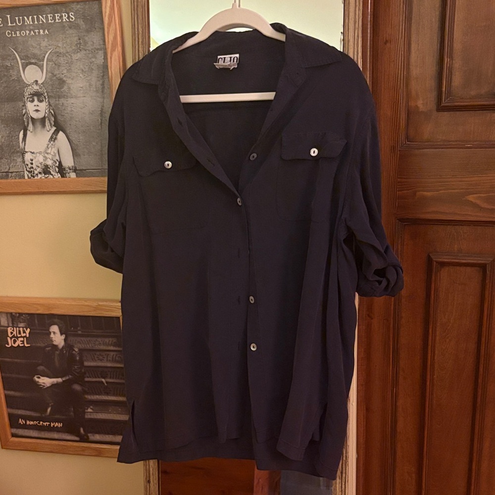 Vintage Dark Blue Casual Button-Down Shirt